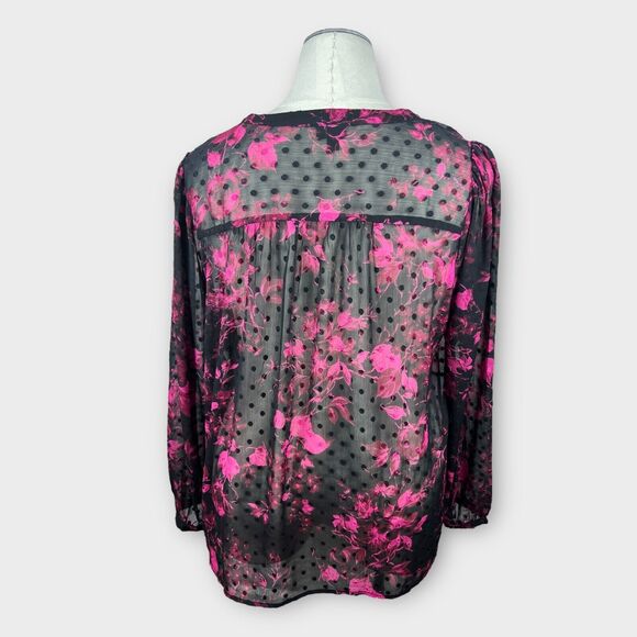 Torrid Womens Sheer Swiss Velvet Dot Floral Top Size 2X Black Pink Fairy Grunge - Picture 3 of 10